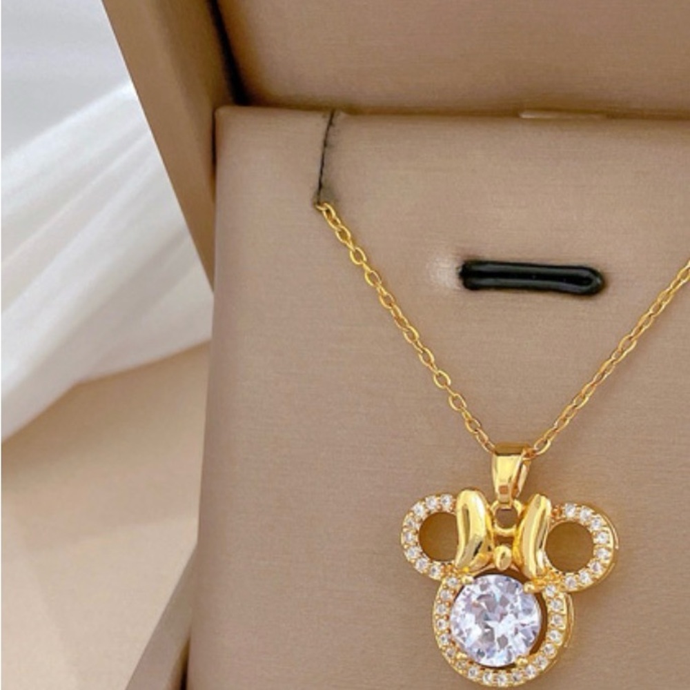 Stainless Steel Gold-tone Crystal Pendant Necklace - Women Jewelry